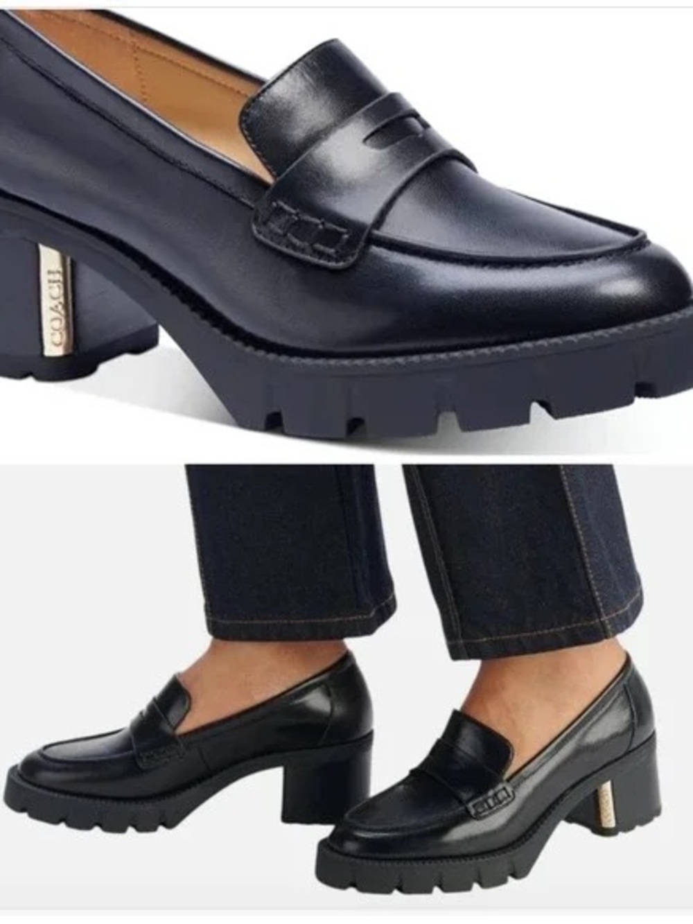Coach Cora Lug Sole Black Leather Loafer - US 7.5 - EU 38